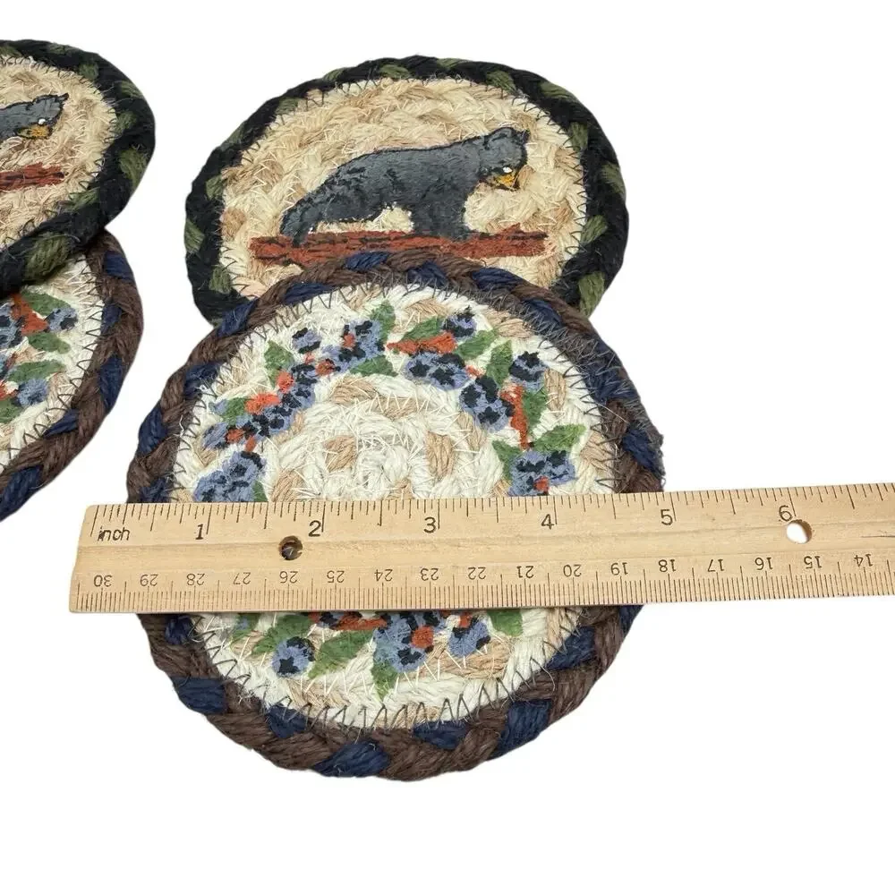 4 Bear & Blueberries Earth Rugs‎ Natural Braided Jute Rustic Coaster 5” Rustic